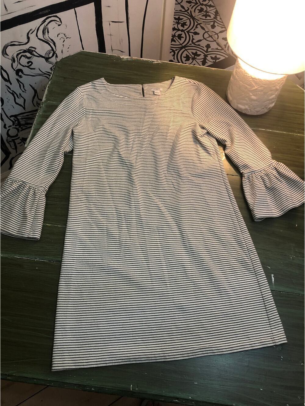 J. Crew EUC Cream and Black Striped Flutter Sleeve Dress - Size S